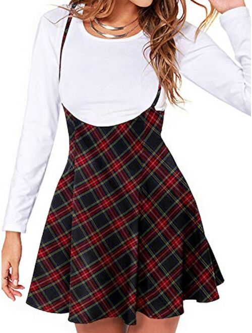 YOINS Overall Tartan Pinafore Dresses for Women Plaid Design Pleated Mini Cute Suspender Brace Skirts