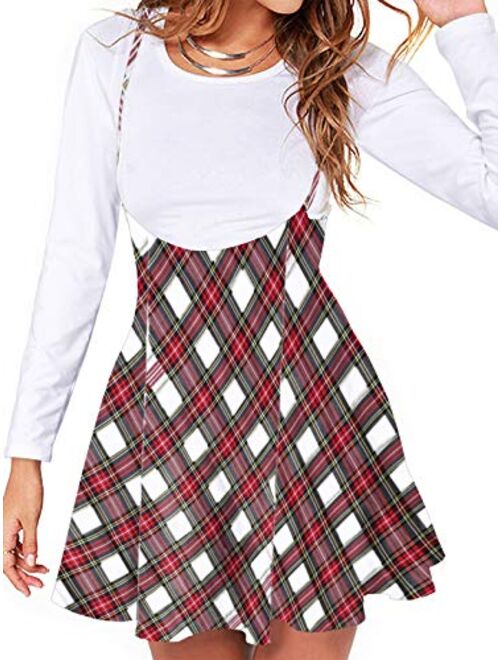 YOINS Overall Tartan Pinafore Dresses for Women Plaid Design Pleated Mini Cute Suspender Brace Skirts