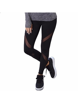 CROSS1946 Sexy Women's Stretchy Patchwork Thigh Mesh Trouser Yoga Pants Soft High Waist Tummy Control Leggings Skinny Fitness Capris