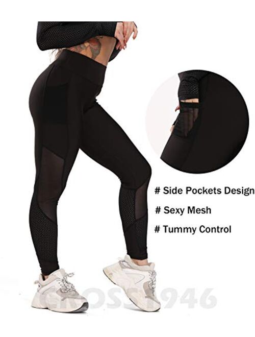 CROSS1946 Sexy Women's Stretchy Patchwork Thigh Mesh Trouser Yoga Pants Soft High Waist Tummy Control Leggings Skinny Fitness Capris