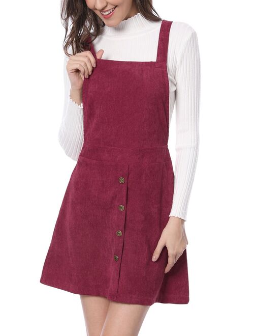 Allegra K Women's Corduroy Straps A-line Pinafore Bib Overall Dress