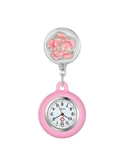 1-3 Pack Retractable Nurse Watch with Second Hand for Women Clip on Lapel Hanging Nurses Watch Badge Stethoscope for Nurses Fob Pocket Watch with Silicone Cover