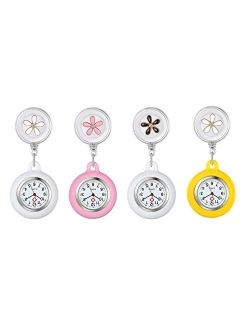 1-2 Pack Retractable Lapel Watch with Second Hand for Nurses Doctors Clip-on Hanging Nurse Watches for Women Silicone Cover Badge Stethoscope Fob Pocket Watch