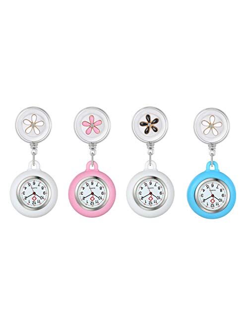 1-2 Pack Retractable Lapel Watch with Second Hand for Nurses Doctors Clip-on Hanging Nurse Watches for Women Silicone Cover Badge Stethoscope Fob Pocket Watch