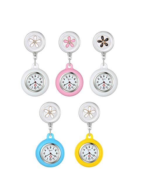 1-2 Pack Retractable Lapel Watch with Second Hand for Nurses Doctors Clip-on Hanging Nurse Watches for Women Silicone Cover Badge Stethoscope Fob Pocket Watch