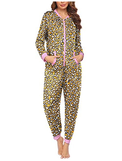 Ekouaer Onesies Zip-up Hoodie Union Jumpsuit One Piece Bodysuits Outfits Sleepwear for Women