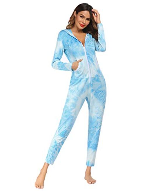 Ekouaer Onesies Zip-up Hoodie Union Jumpsuit One Piece Bodysuits Outfits Sleepwear for Women