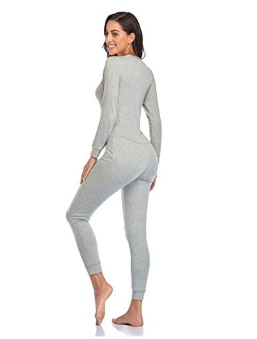 Buy COLORFULLEAF Women's Cotton Thermal Underwear Union Suits Long ...