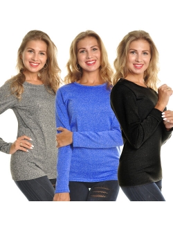 Angelina Lady's Fleece Lined Crew Neck Long Sleeves Thermal (3-Pack)