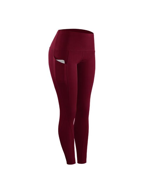 High Elastic Leggings Pant Women Solid Stretch Compression Sportswear Casual Yoga Running Leggings Pants With Pocket Women's High Waist Yoga Pants with Pockets Tummy Cont