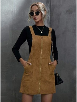 Corduroy O-Ring Zipper Mini Overall Dress