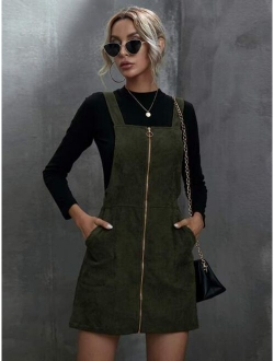 Corduroy O-Ring Zipper Mini Overall Dress