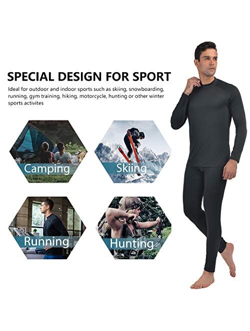 Mens Thermal Underwear Fleece Lined Base Layer Long Johns Set Top and Bottom Winter Sports Suits