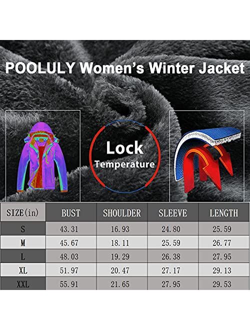 Pooluly Women's Ski Jacket Warm Winter Waterproof Windbreaker Hooded Raincoat Snowboarding Jackets