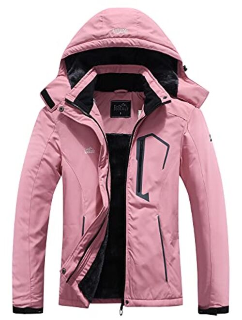 Pooluly Women's Ski Jacket Warm Winter Waterproof Windbreaker Hooded Raincoat Snowboarding Jackets