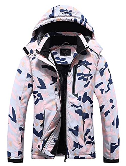 Pooluly Women's Ski Jacket Warm Winter Waterproof Windbreaker Hooded Raincoat Snowboarding Jackets