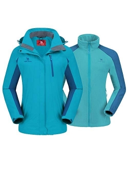 CAMEL CROWN Women's Ski Jacket Waterproof 3 in 1 Winter Jacket Windproof Warm Fleece Hooded Snowboard Mountain Snow Coat