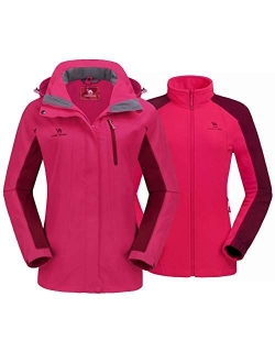 CAMEL CROWN Women's Ski Jacket Waterproof 3 in 1 Winter Jacket Windproof Warm Fleece Hooded Snowboard Mountain Snow Coat