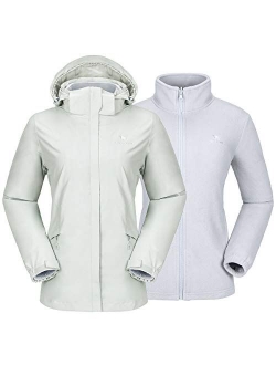 CAMEL CROWN Women's Ski Jacket Waterproof 3 in 1 Winter Jacket Windproof Warm Fleece Hooded Snowboard Mountain Snow Coat