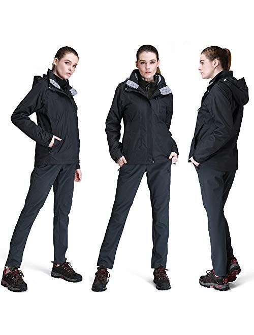 CAMEL CROWN Women's Ski Jacket Waterproof 3 in 1 Winter Jacket Windproof Warm Fleece Hooded Snowboard Mountain Snow Coat