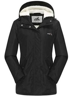 svacuam Women's Waterproof Windproof Snow Ski Hooded Jacket Winter Fleece Parka Rain Coats for Hiking