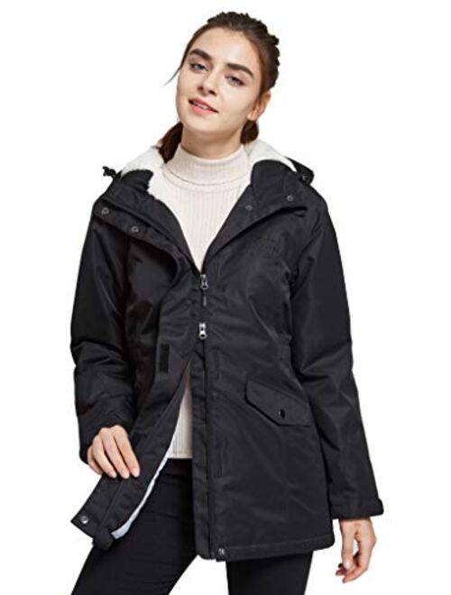 svacuam Women's Waterproof Windproof Snow Ski Hooded Jacket Winter Fleece Parka Rain Coats for Hiking