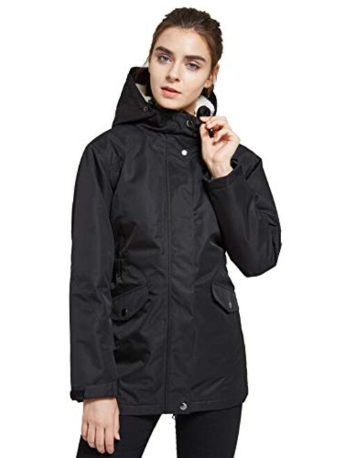 svacuam Women's Waterproof Windproof Snow Ski Hooded Jacket Winter Fleece Parka Rain Coats for Hiking