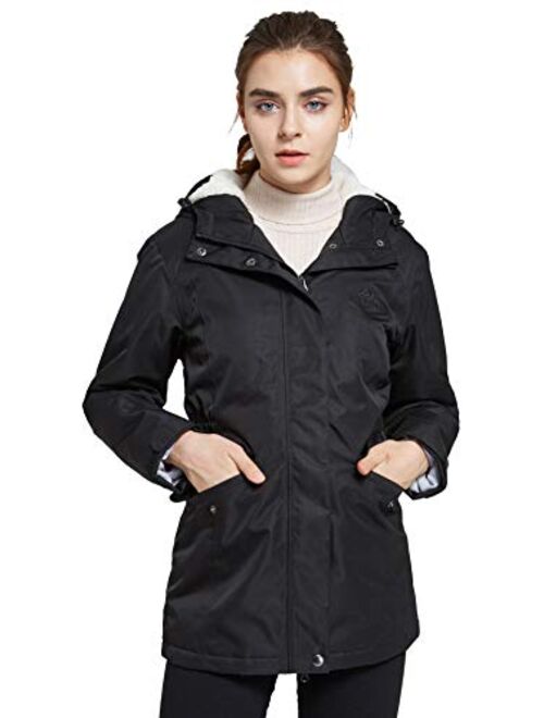 svacuam Women's Waterproof Windproof Snow Ski Hooded Jacket Winter Fleece Parka Rain Coats for Hiking