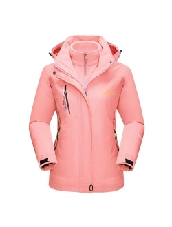 Women's Winter Coats 3-IN-1 Snow Ski Jacket Water Resistant Windproof Fleece Winter Jacket Parka