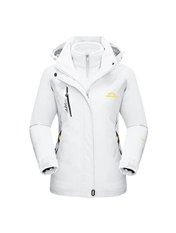 Women's Winter Coats 3-IN-1 Snow Ski Jacket Water Resistant Windproof Fleece Winter Jacket Parka