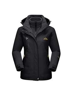 Women's Winter Coats 3-IN-1 Snow Ski Jacket Water Resistant Windproof Fleece Winter Jacket Parka