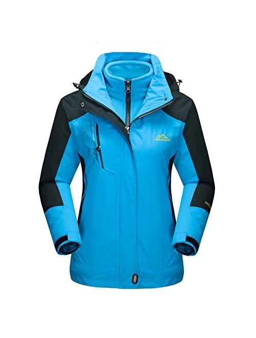 MAGCOMSEN Women's Winter Coats 3-IN-1 Snow Ski Jacket Water Resistant Windproof Fleece Winter Jacket Parka