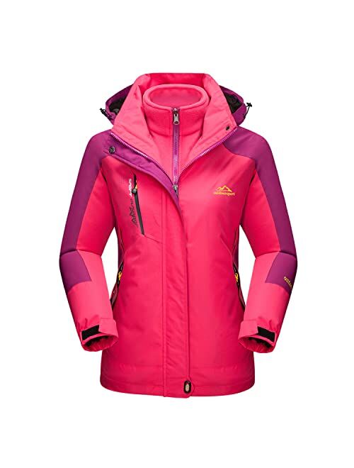 MAGCOMSEN Women's Winter Coats 3-IN-1 Snow Ski Jacket Water Resistant Windproof Fleece Winter Jacket Parka