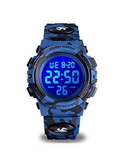 Kids Digital Sports Watch for Boys Girls, Boy Waterproof Casual Electronic Analog Quartz 7 Colorful Led Watches with Alarm Stopwatch Silicone Band Luminous Wristatches