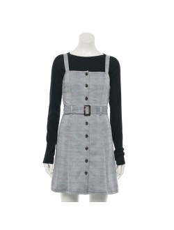 Juniors' SO Button-Front Belted Pinafore Dress