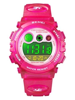 Tonnier Watch Kids Sports Watch Multi Function Digital Watches Colorful LED Display Waterproof Wristwatches for Children with PU Band