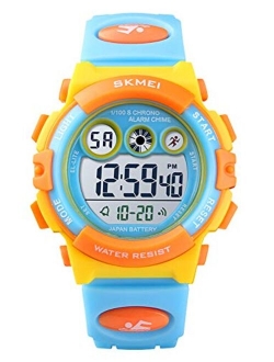 Tonnier Watch Kids Sports Watch Multi Function Digital Watches Colorful LED Display Waterproof Wristwatches for Children with PU Band