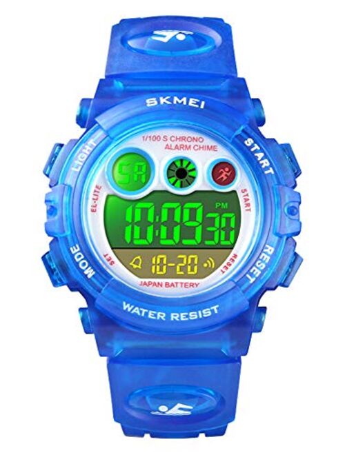 Tonnier Watch Kids Sports Watch Multi Function Digital Watches Colorful LED Display Waterproof Wristwatches for Children with PU Band