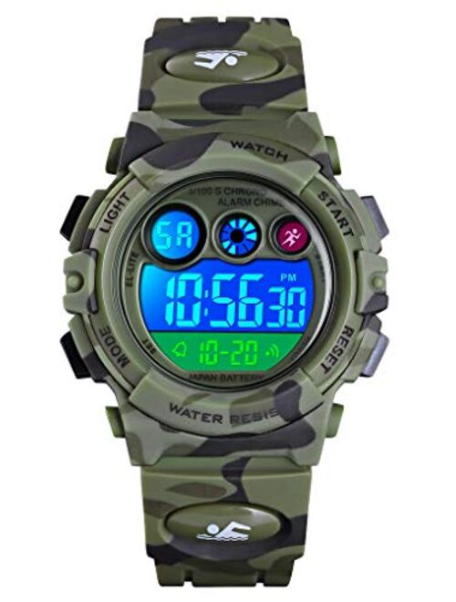 Tonnier Watch Kids Sports Watch Multi Function Digital Watches Colorful LED Display Waterproof Wristwatches for Children with PU Band