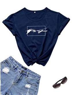 Women's Cute Graphic T-Shirts Crewneck Short Sleeve Casual Gesture Print Tee Tops