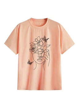 Women's Cute Graphic T-Shirts Crewneck Short Sleeve Casual Gesture Print Tee Tops