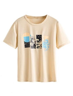 Women's Cute Graphic T-Shirts Crewneck Short Sleeve Casual Gesture Print Tee Tops