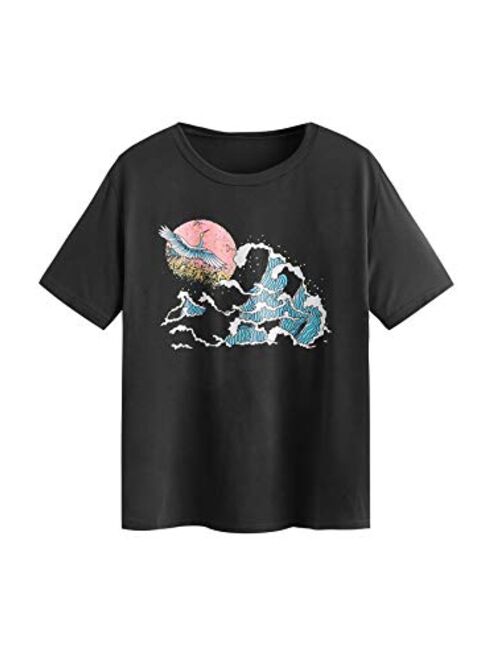 SweatyRocks Women's Cute Graphic T-Shirts Crewneck Short Sleeve Casual Gesture Print Tee Tops