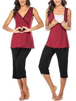 Women's Maternity Pajama Set Nursing Breastfeeding Sleepwear Soft Carpi Pants/Shorts Pj Set