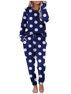 Pajamas Womens Long Sleeve Sleepwear with Long Pants Soft Loungewear Pj Set S-XXL