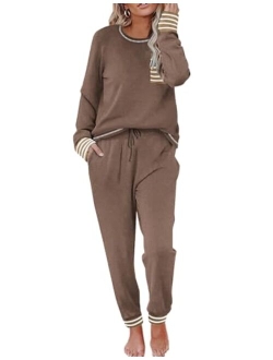 Pajamas Womens Long Sleeve Sleepwear with Long Pants Soft Loungewear Pj Set S-XXL