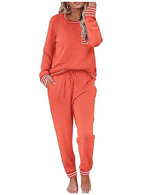 Ekouaer Pajamas Womens Long Sleeve Sleepwear with Long Pants Soft Loungewear Pj Set S-XXL