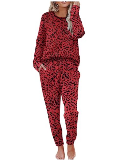 Ekouaer Pajamas Womens Long Sleeve Sleepwear with Long Pants Soft Loungewear Pj Set S-XXL