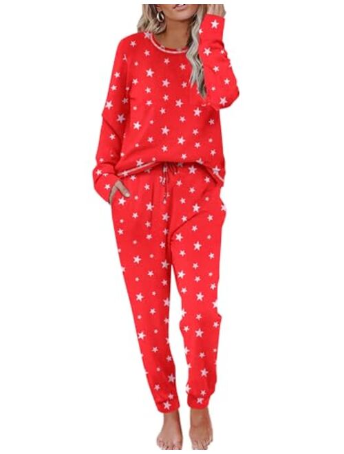 Ekouaer Pajamas Womens Long Sleeve Sleepwear with Long Pants Soft Loungewear Pj Set S-XXL