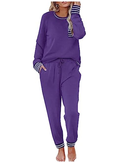 Ekouaer Pajamas Womens Long Sleeve Sleepwear with Long Pants Soft Loungewear Pj Set S-XXL